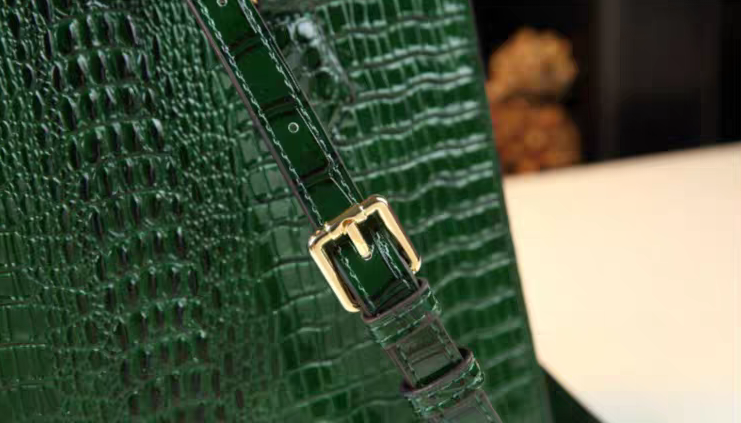 Bamboo-Handled Embossed Alligator Leather Handbag