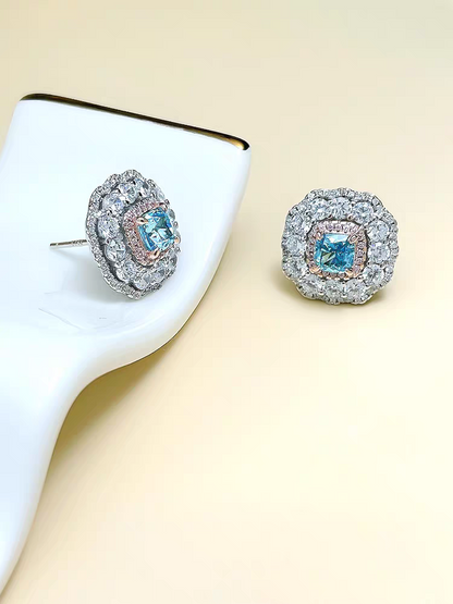 Blooming Aqua Buds: 0.8Carat Cubic Zirconia Earrings, 18k White Gold