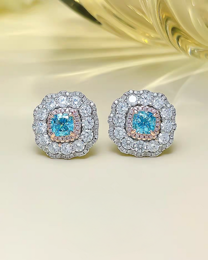 Blooming Aqua Buds: 0.8Carat Cubic Zirconia Earrings, 18k White Gold