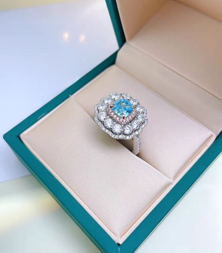 Blooming Aqua Buds: 1Carat Cubic Zirconia Ring, 18k White Gold