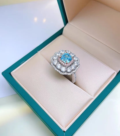 Blooming Aqua Buds: 1Carat Cubic Zirconia Ring, 18k White Gold