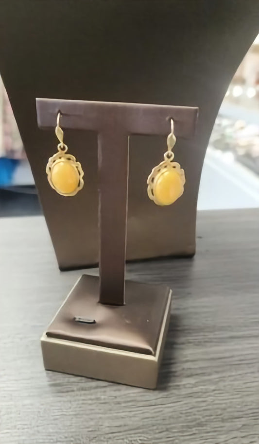 Amber | Antique Beeswax | Sterling Silver Earrings