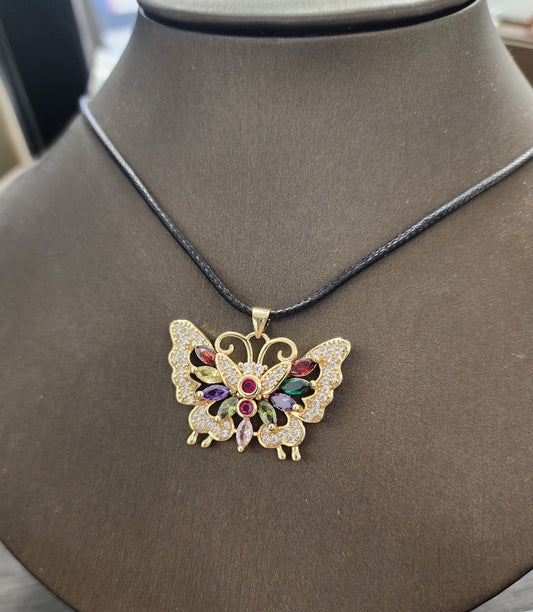 Mosaic CZ and Premium Crystal | Butterfly | Gold-Toned Plated Pendant