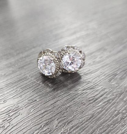 Diamond White Premium Crystal | Octagon | Sterling Silver Pins Stud Earrings