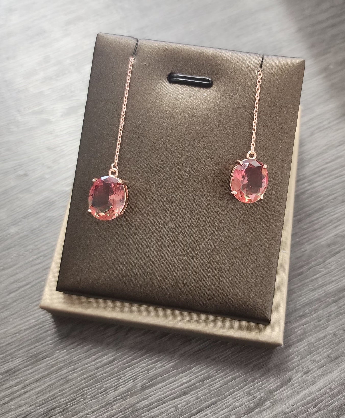 Watermelon Premium Crystal | Oval | Rose-Gold-Toned Plated Sterling Silver Earrings