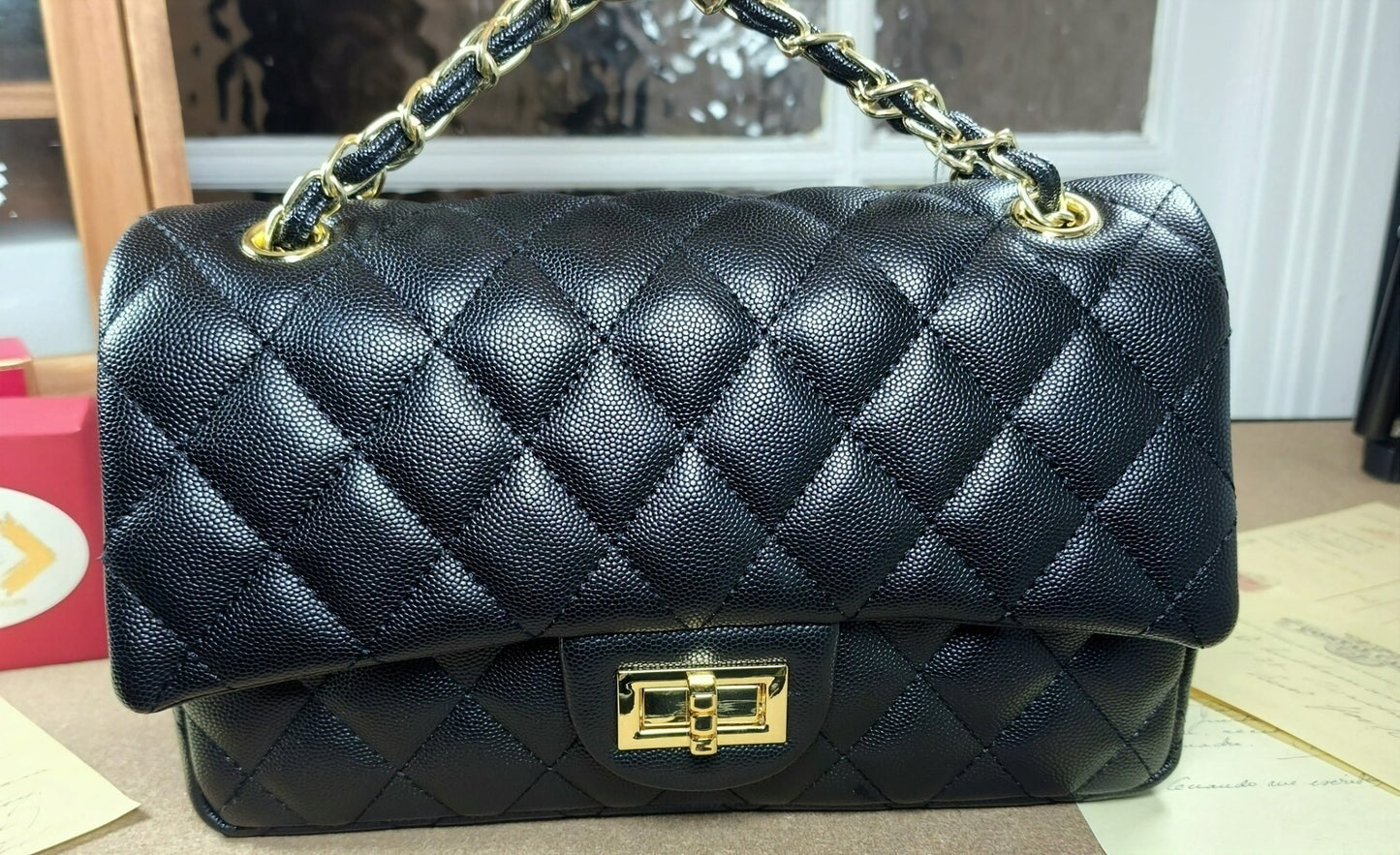 Embossed Genuine Leather w Caviar Patterns Timeless Classic Shoulder Bag