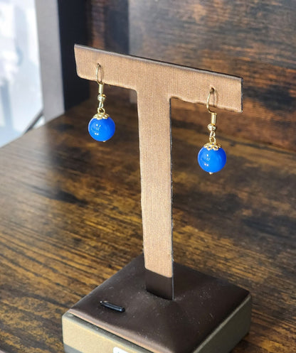 Natural Jade | Rare Blue | Gold-Toned Plated Earrings