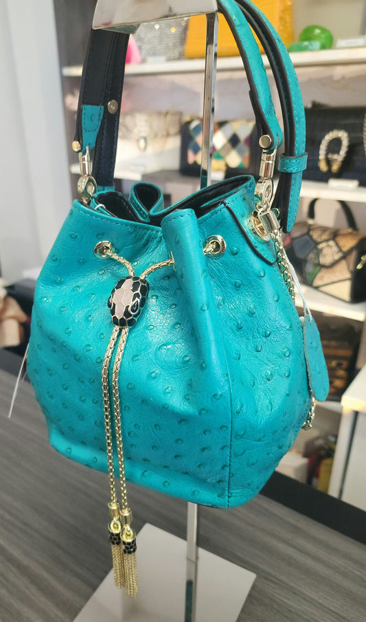 Genuine Leather Embossing Ostrich Leather Pattern Bucket Bag