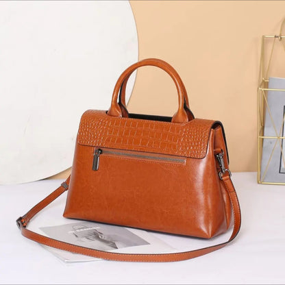 Genuine Leather with Embossed Crocodile Leather Pattern Large Handbag