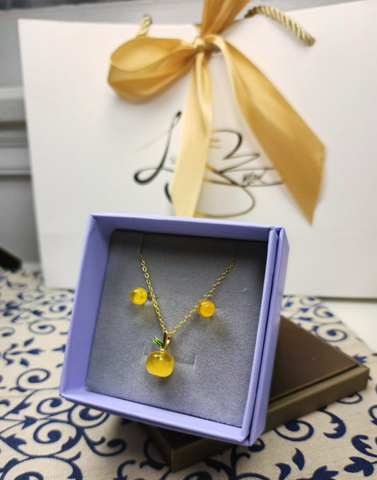 Amber | Honey Wax | Gold-Toned Plated Small Pendant-Stud Earrings Set