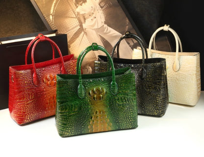 Embossed Genuine Leather w Crocodile Leather Patterns Handbag