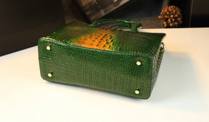 Embossed Genuine Leather w Crocodile Leather Patterns Handbag