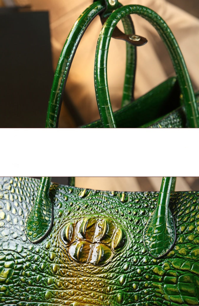 Embossed Genuine Leather w Crocodile Leather Patterns Handbag