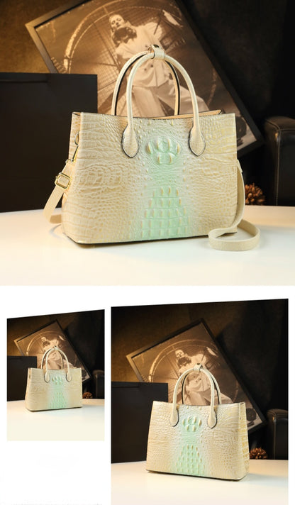 Embossed Genuine Leather w Crocodile Leather Patterns Handbag