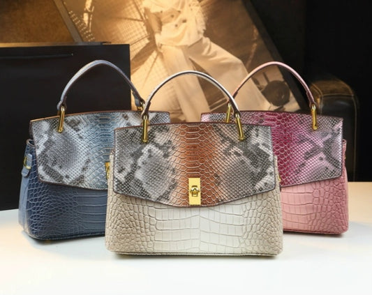 Embossed Genuine Leather Crocodile and Snakeskin Leather Patterns Handbag