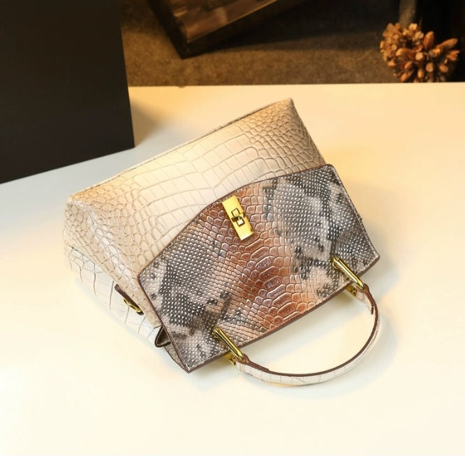 Embossed Genuine Leather Crocodile and Snakeskin Leather Patterns Handbag