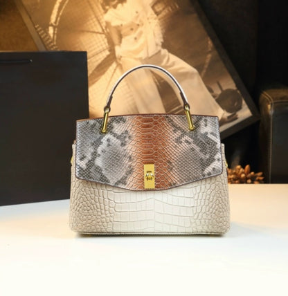 Embossed Genuine Leather Crocodile and Snakeskin Leather Patterns Handbag