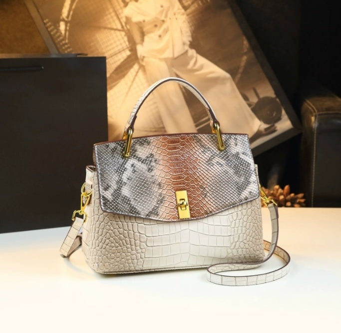 Embossed Genuine Leather Crocodile and Snakeskin Leather Patterns Handbag