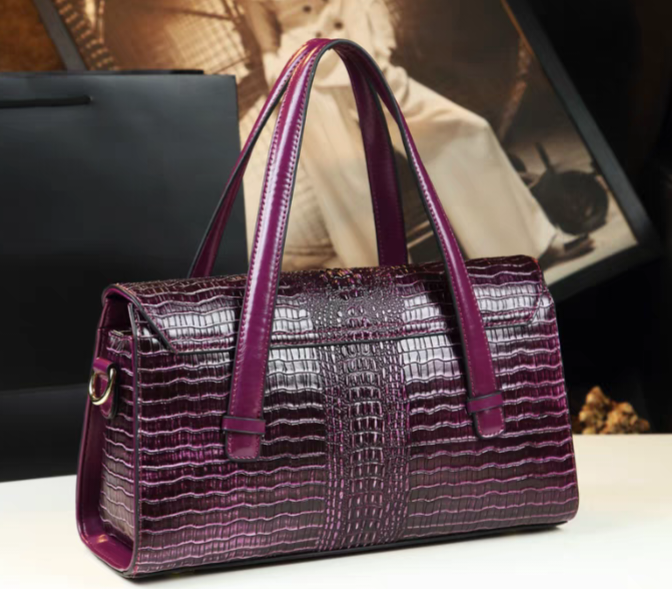 Embossed Alligator Leather Handbag