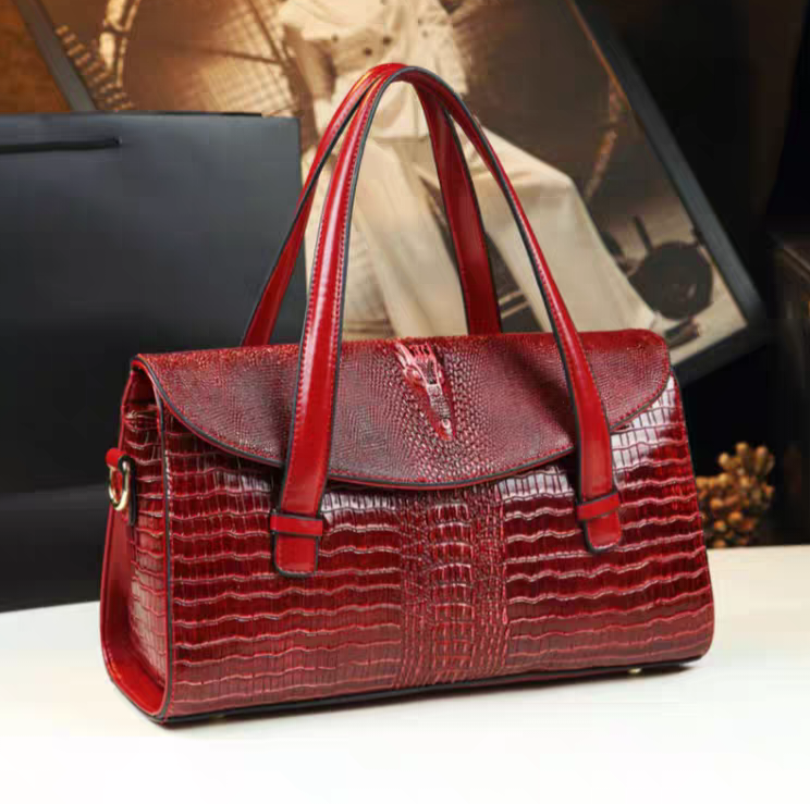 Embossed Alligator Leather Handbag