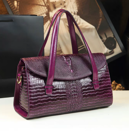 Embossed Alligator Leather Handbag