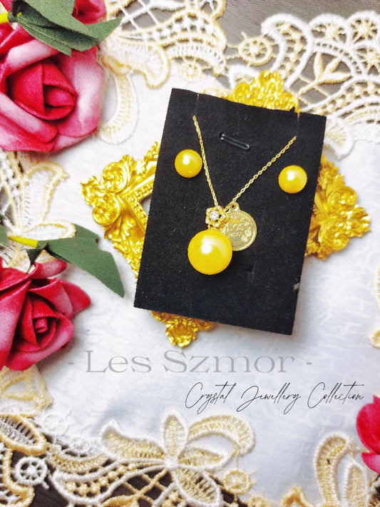 Yellow Rounded Pearl | Gold-Toned Plated Pendant-Earrings Set