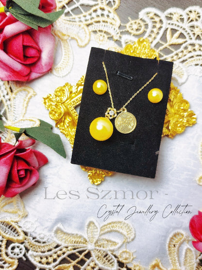 Yellow Rounded Pearl | Gold-Toned Plated Pendant-Earrings Set