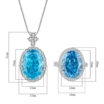 Eternal Azure Luminescence: 16Carat Cubic Zirconia Pendant, 18k White Gold