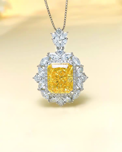 Golden Glow: 8Carat Cubic Zirconia Pendant, 18k White Gold