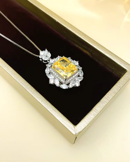 Golden Glow: 8Carat Cubic Zirconia Pendant, 18k White Gold