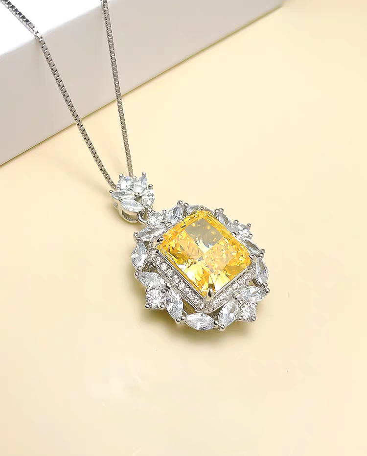 Golden Glow: 8Carat Cubic Zirconia Pendant, 18k White Gold