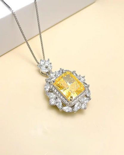 Golden Glow: 8Carat Cubic Zirconia Pendant, 18k White Gold