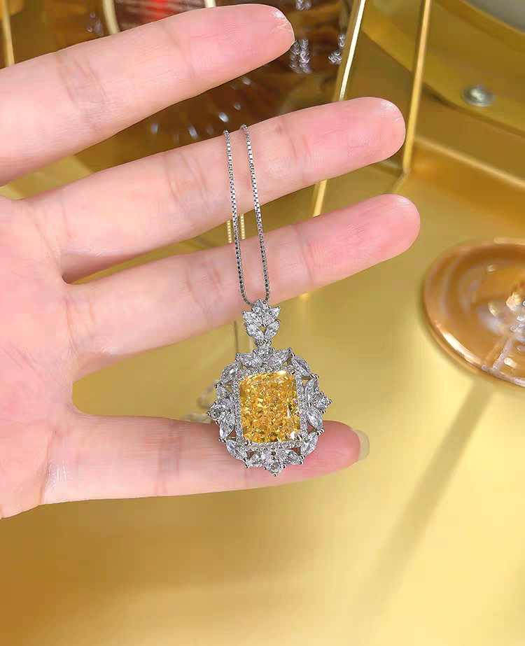 Golden Glow: 8Carat Cubic Zirconia Pendant, 18k White Gold