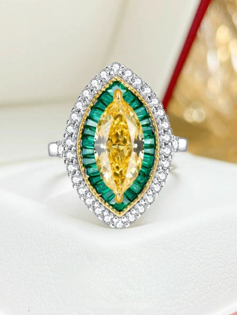 Emerald Marquise Mirage: 3.5 / 13Carat Cubic Zirconia Ring, 18k White Gold