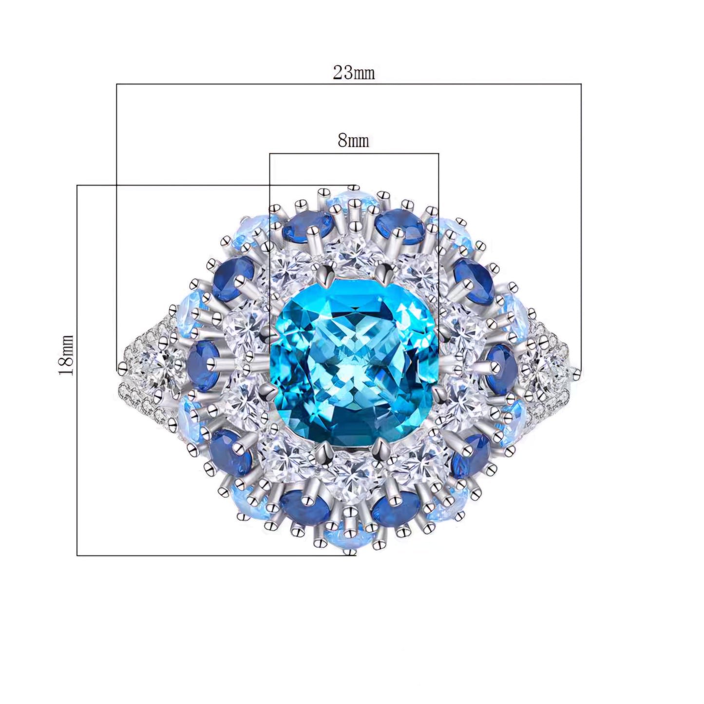 Eternal Azure Luminescence: 3Carat Cubic Zirconia Ring, 18k White Gold