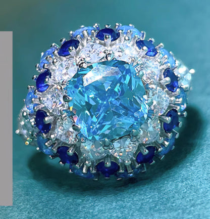 Eternal Azure Luminescence: 3Carat Cubic Zirconia Ring, 18k White Gold