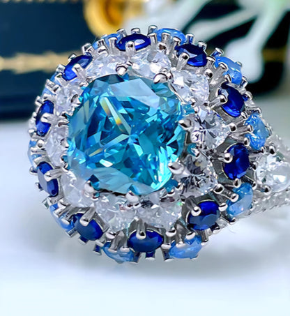 Eternal Azure Luminescence: 3Carat Cubic Zirconia Ring, 18k White Gold