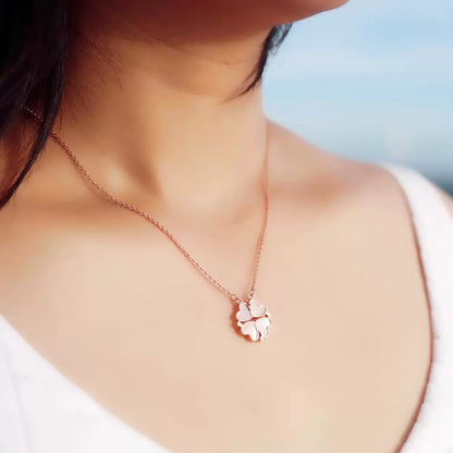 Shell with Premium Crystal | Four Heart (Open) Clover | Rose-Gold Plated Pendant