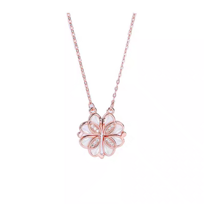 Shell with Premium Crystal | Four Heart (Open) Clover | Rose-Gold Plated Pendant