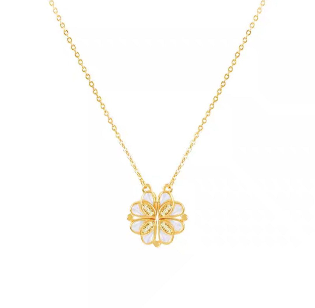 Shell with Premium Crystal | Four Heart (Open) Clover | Rose-Gold Plated Pendant