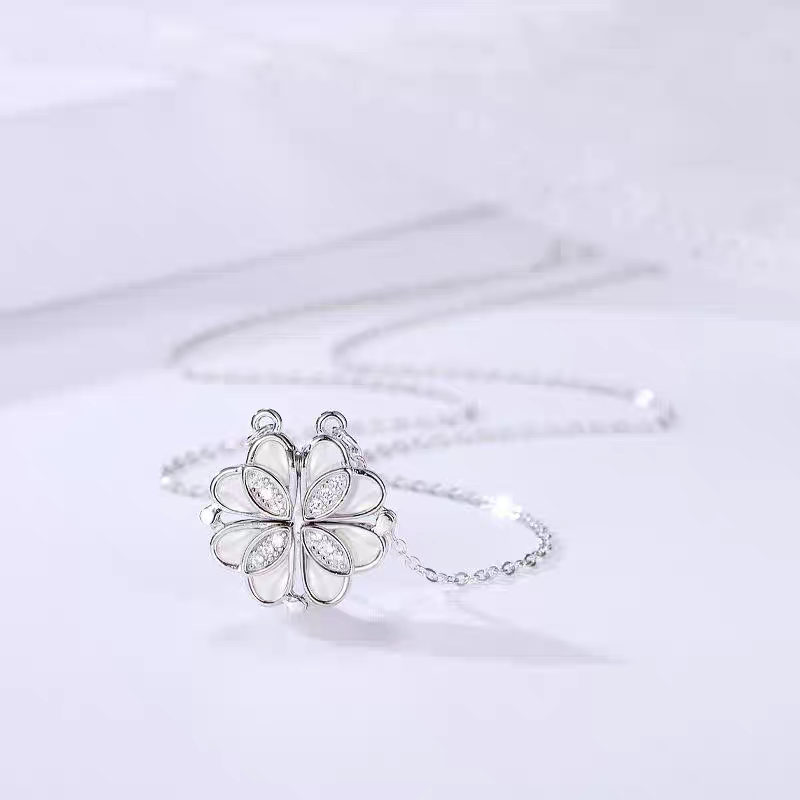 Shell with Premium Crystal | Four Heart (Open) Clover | Rose-Gold Plated Pendant