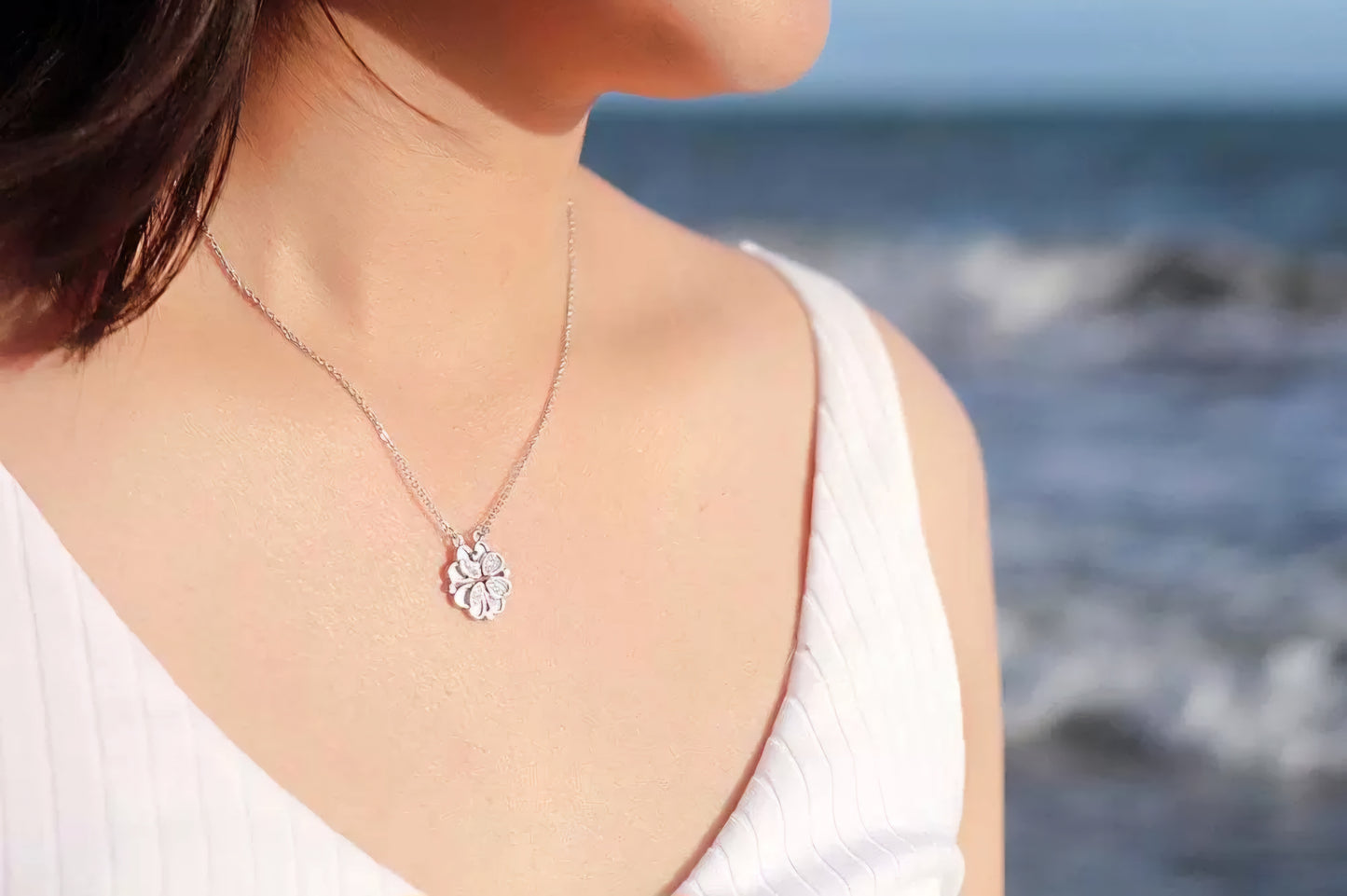 Shell with Premium Crystal | Four Heart (Open) Clover | Rose-Gold Plated Pendant