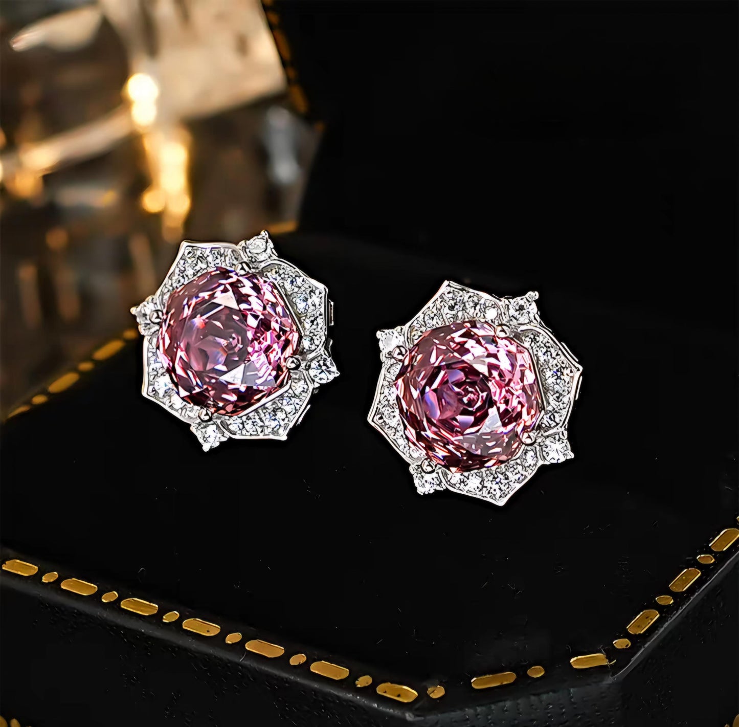 Millennial Rose Lustre: 2Carat Cubic Zirconia Earrings, 18k White Gold