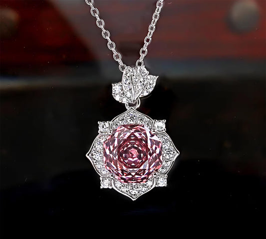 Millennial Rose Lustre: 4Carat Cubic Zirconia Pendant, 18k White Gold