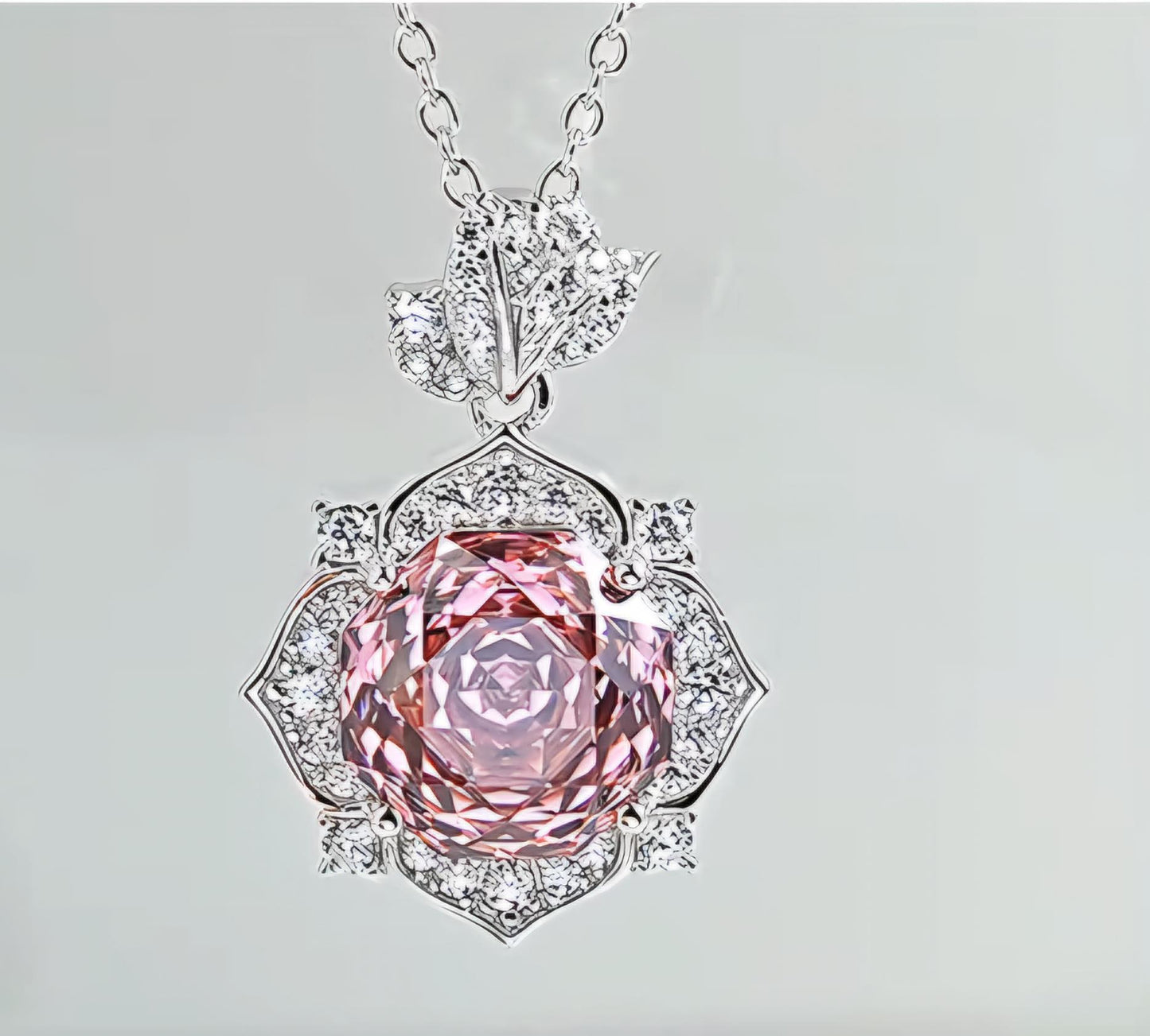 Millennial Rose Lustre: 4Carat Cubic Zirconia Pendant, 18k White Gold