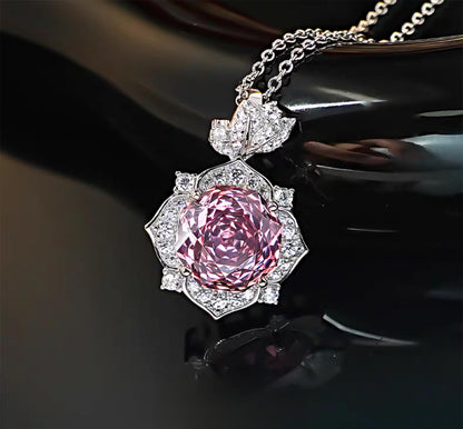 Millennial Rose Lustre: 4Carat Cubic Zirconia Pendant, 18k White Gold