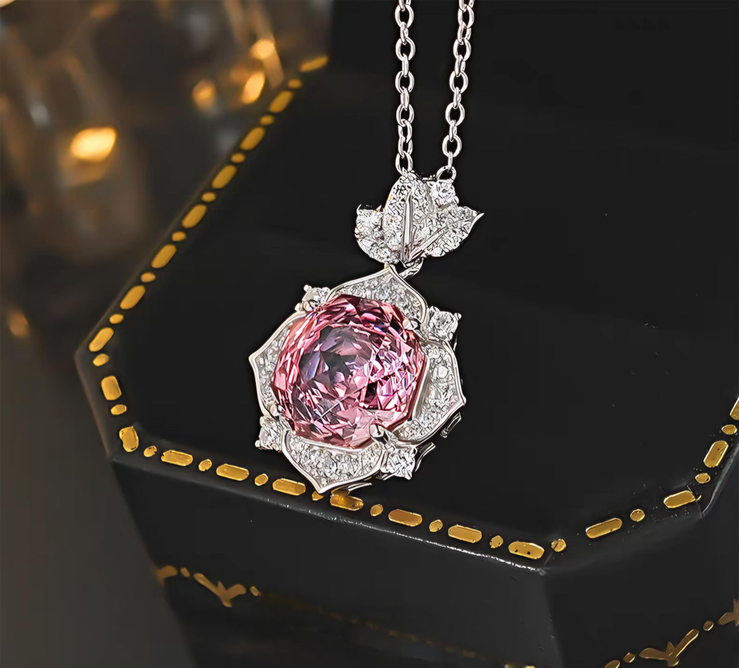 Millennial Rose Lustre: 4Carat Cubic Zirconia Pendant, 18k White Gold