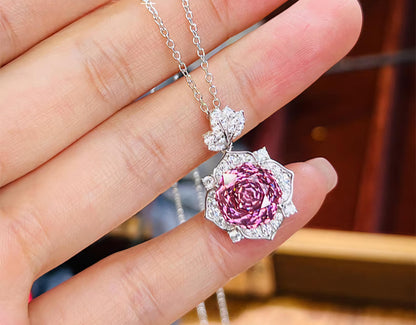 Millennial Rose Lustre: 4Carat Cubic Zirconia Pendant, 18k White Gold