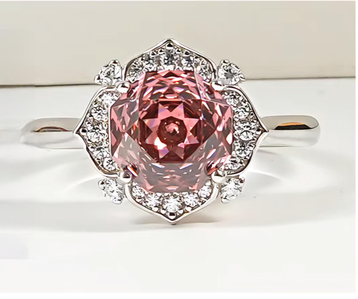 Millennial Rose Lustre: 2Carat Cubic Zirconia Ring, 18k White Gold