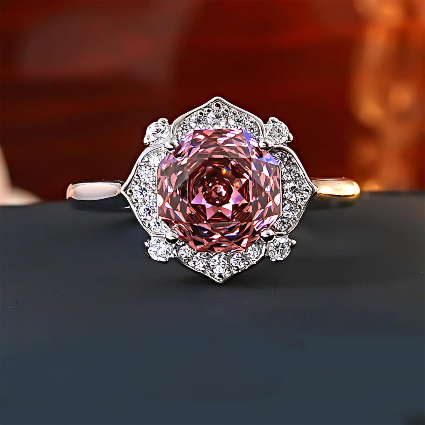 Millennial Rose Lustre: 2Carat Cubic Zirconia Ring, 18k White Gold